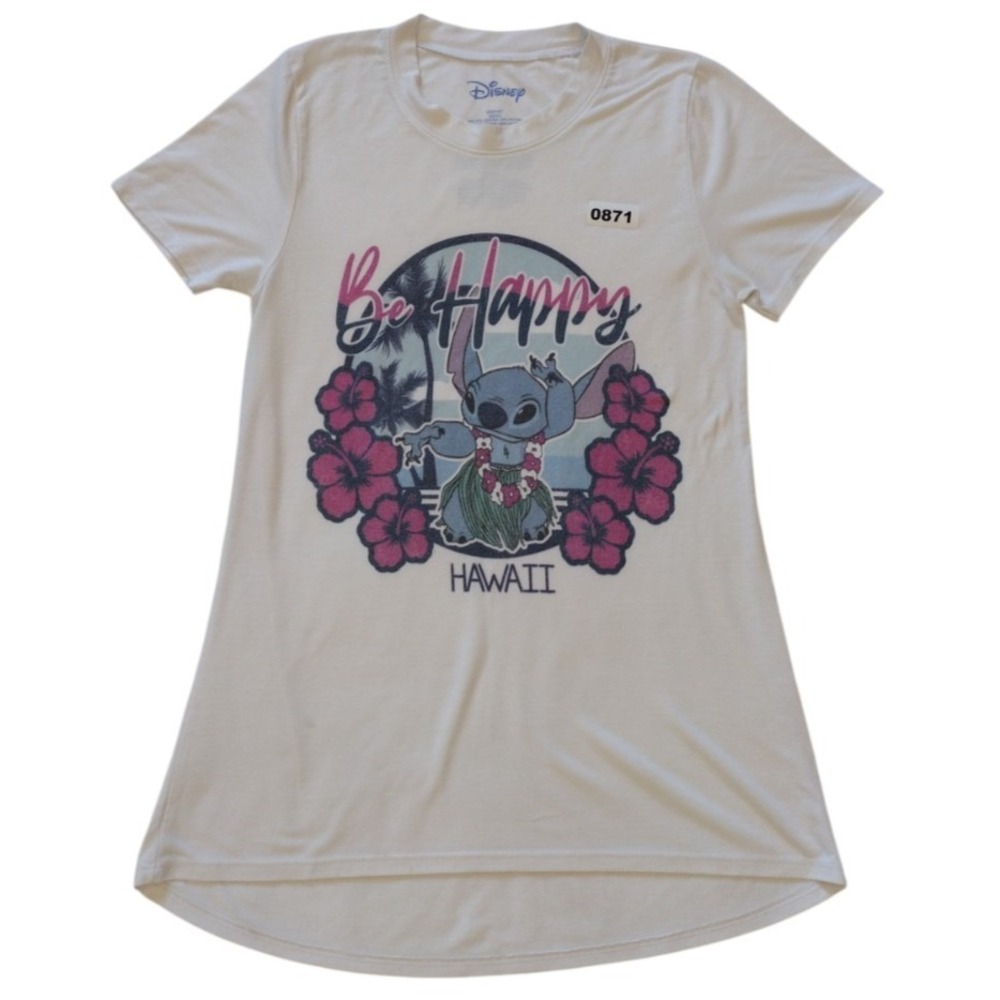 Disney T-shirt Stitch Women's XS White Graphic Hawaii Short Sleeves Crew‎ Neck